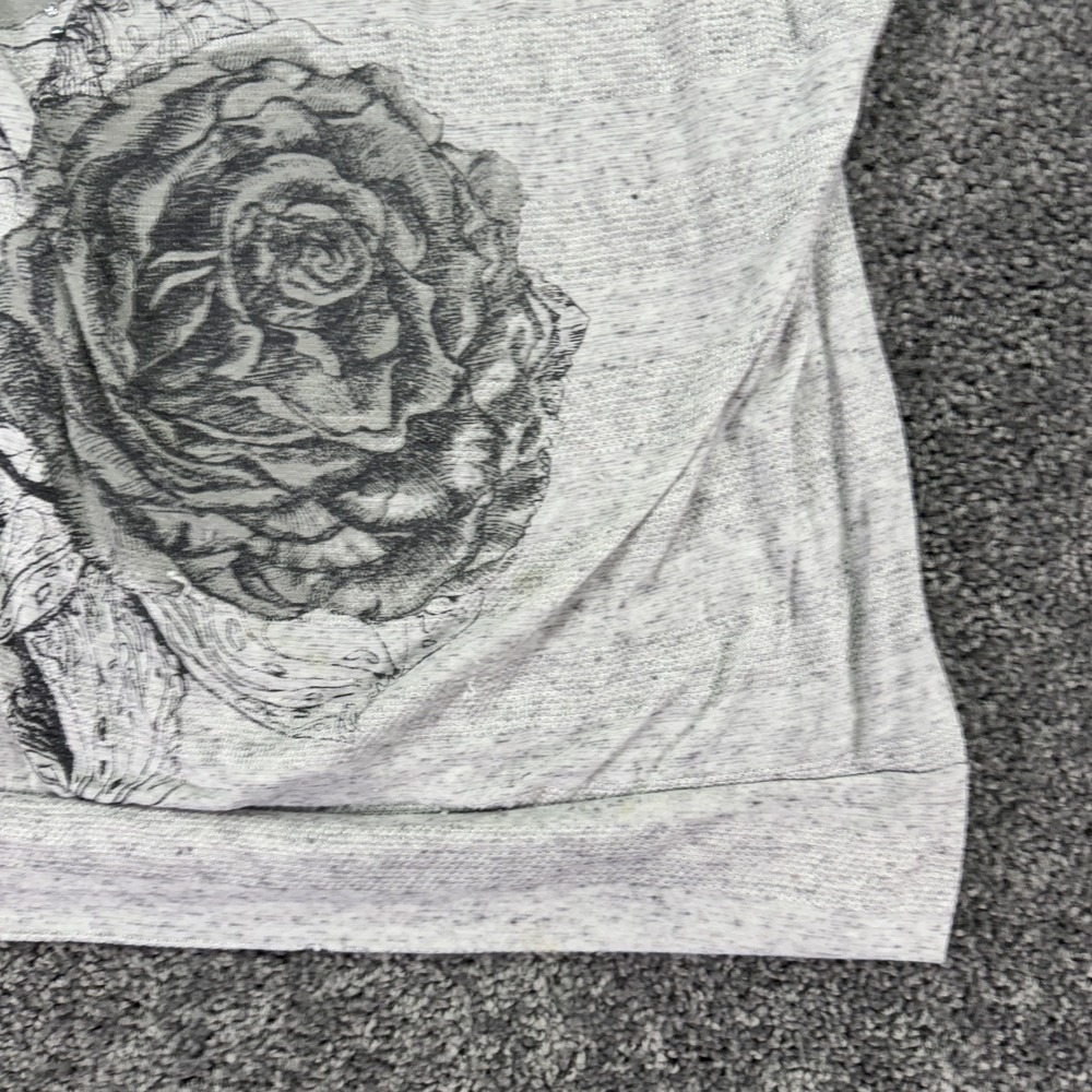 Vanity Shirt Womens Large Gray Floral Rhinestone Top Casual City Flower - Picture 9 of 16